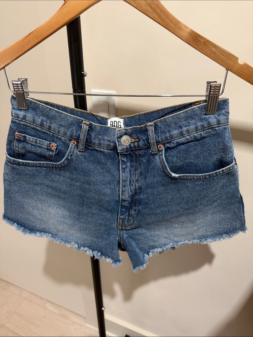 BDG Mid-rise Essential Distressed Frayed Hem Denim Shorts